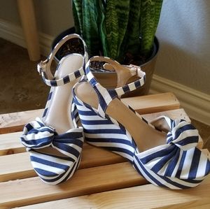 LC Lauren Conrad blue striped wedge sandals
